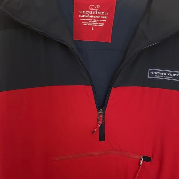 Vineyard Vines Red and Navy Quarter-Zip Marine Air Shep pullover Jacket - Picture 4 of 7